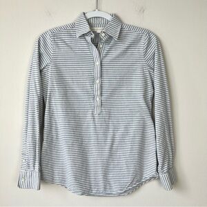 Ann Mashburn Striped Cotton Popover Shirt Long Sleeve Blue White